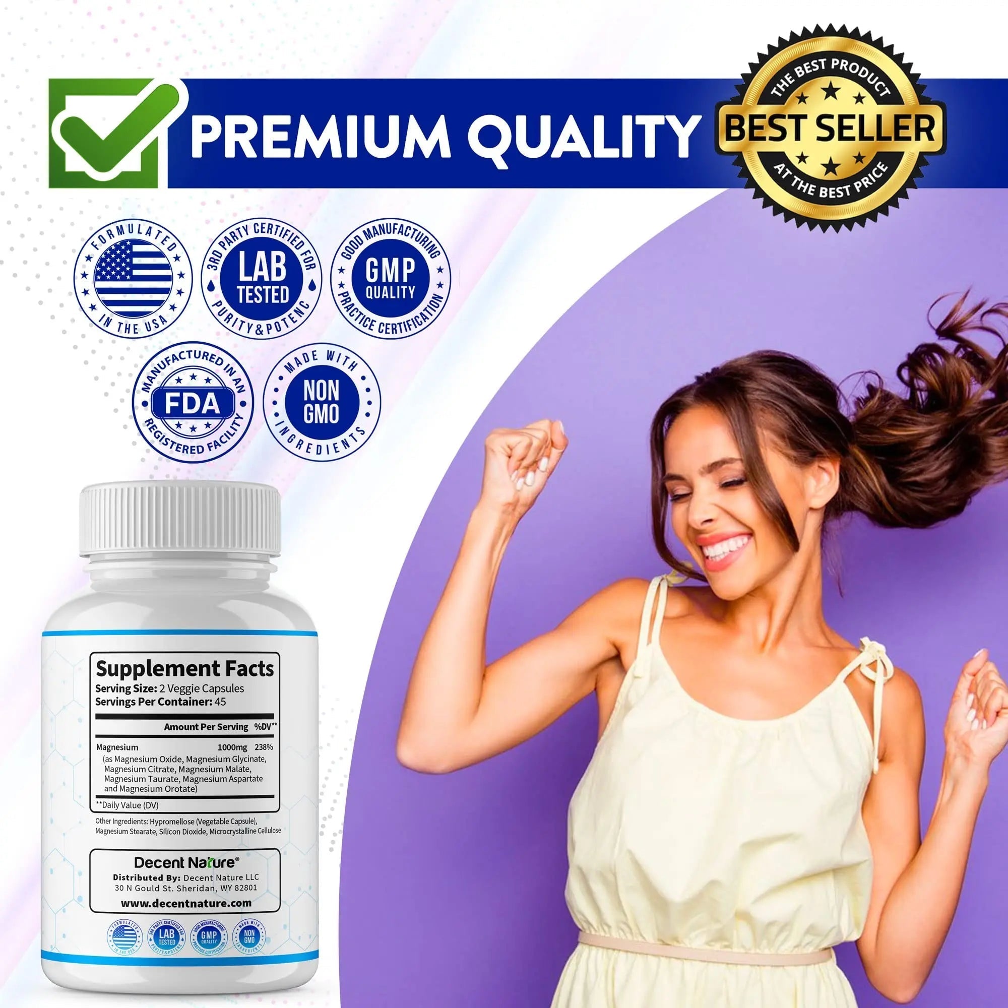 Magnesium Complex 7 Elemental Magnesium Supplement 1000mg – Magnesium Glycinate, Citrate, Malate, Taurate, Oxide, Aspartate, Orotate Non-GMO 90 Capsules - TrustMedUSA