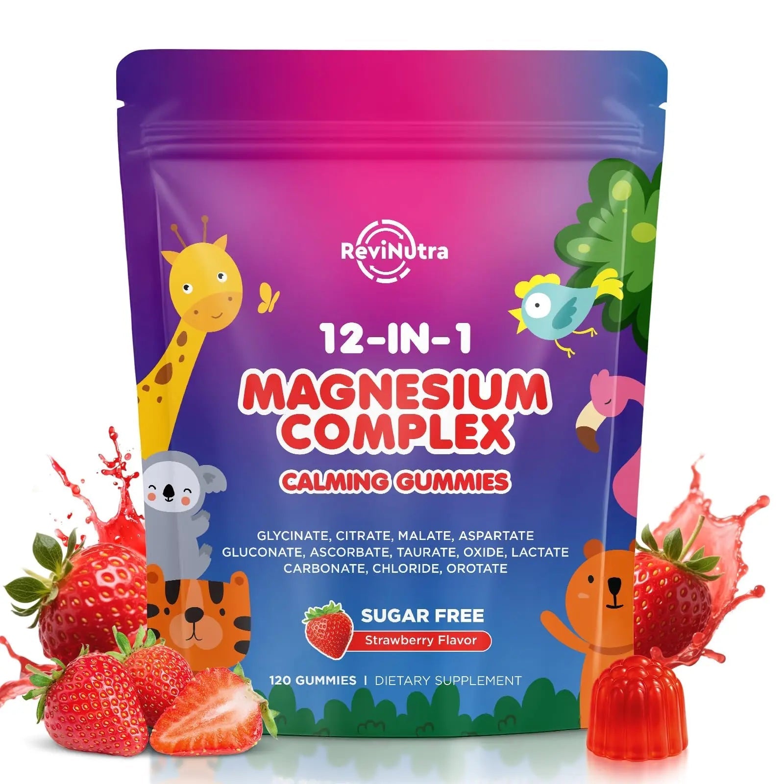 Magnesium Complex 700mg - 12 in 1 Magnesium Gummies with Glycinate, Citrate, Malate, Oxide, Taurate, Aspartate, Orotate - Supports Relaxation, Muscle & Heart - Sugar Free Strawberry 120 Count - TrustMedUSA