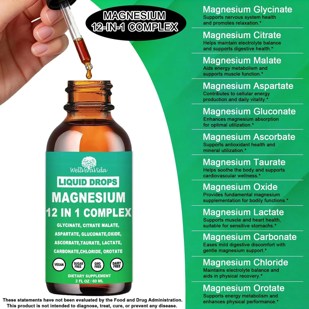 Magnesium Complex 700mg, 12 in 1 Magnesium Supplement with Glycinate Citrate Malate Oxide Taurate Aspartate Orotate Magnesium Relaxation, Muscle, Sleep Support, High Absorption Liquid Magnesium丨Vegan - TrustMedUSA
