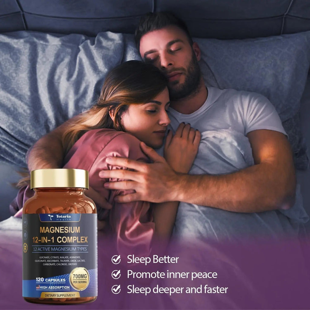 Magnesium Complex 700mg 12 in 1 Magnesium Supplement with Glycinate Citrate Malate Oxide Taurate Aspartate Orotate Magnesium Relaxation,Muscle,Heart Support, Vegan 120 Capsules 2PK - TrustMedUSA