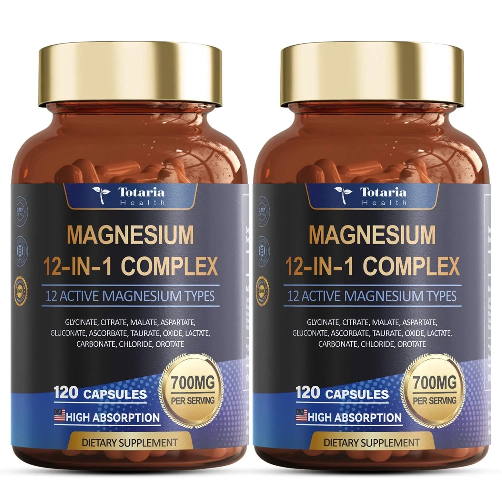 Magnesium Complex 700mg 12 in 1 Magnesium Supplement with Glycinate Citrate Malate Oxide Taurate Aspartate Orotate Magnesium Relaxation,Muscle,Heart Support, Vegan 120 Capsules 2PK - TrustMedUSA
