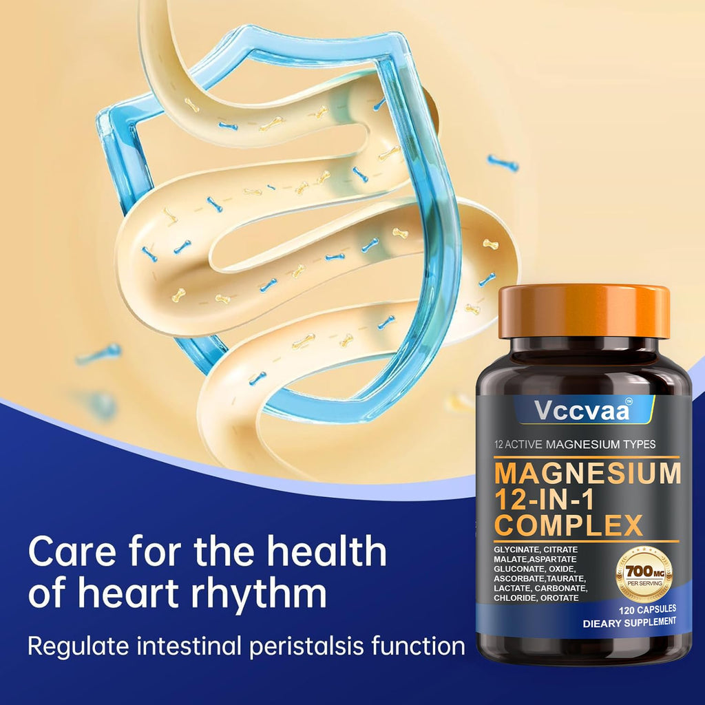 Magnesium Complex 700mg – 12-in-1 Magnesium Supplement with Glycinate, Citrate, Malate, Oxide, Taurate & More – High Absorption for Muscle, Heart, Sleep, Bone, Nerve Support –120 Capsules - TrustMedUSA