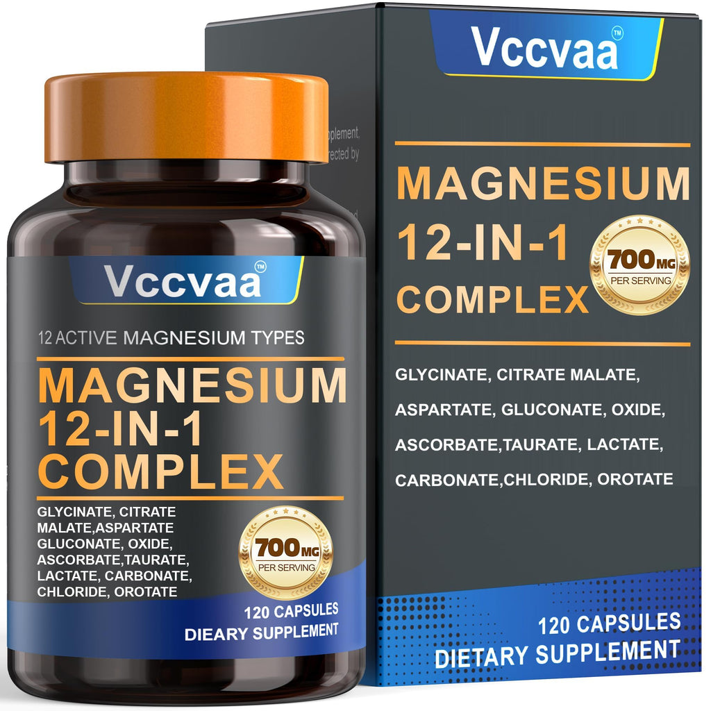 Magnesium Complex 700mg – 12-in-1 Magnesium Supplement with Glycinate, Citrate, Malate, Oxide, Taurate & More – High Absorption for Muscle, Heart, Sleep, Bone, Nerve Support –120 Capsules - TrustMedUSA