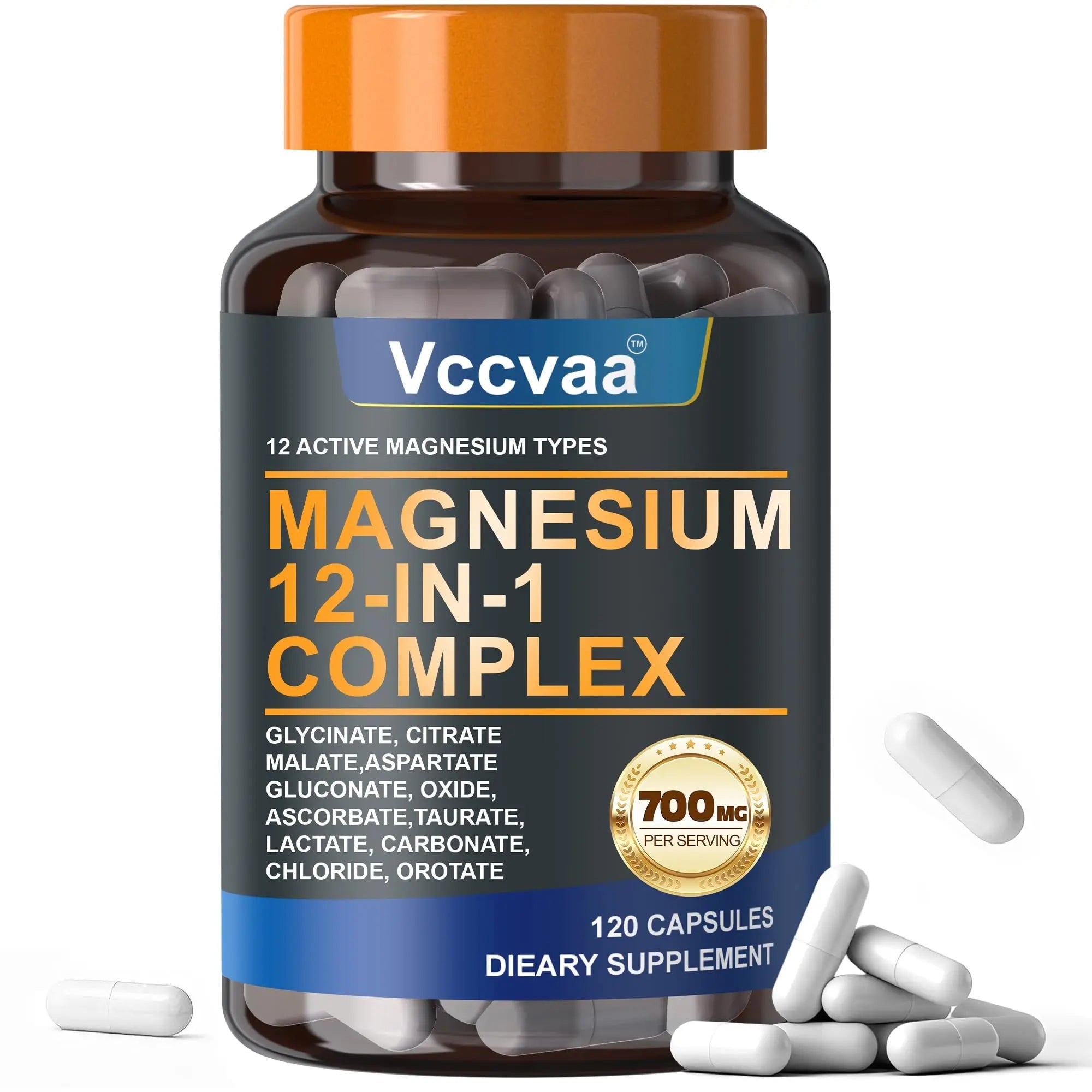 Magnesium Complex 700mg – 12-in-1 Magnesium Supplement with Glycinate, Citrate, Malate, Oxide, Taurate & More – High Absorption for Muscle, Heart, Sleep, Bone, Nerve Support –120 Capsules (1 Pack) - TrustMedUSA
