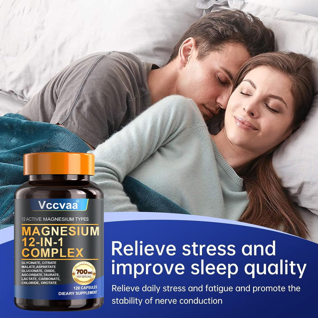 Magnesium Complex 700mg – 12-in-1 Magnesium Supplement with Glycinate, Citrate, Malate, Oxide, Taurate & More – High Absorption for Muscle, Heart, Sleep, Bone, Nerve Support –120 Capsules - TrustMedUSA