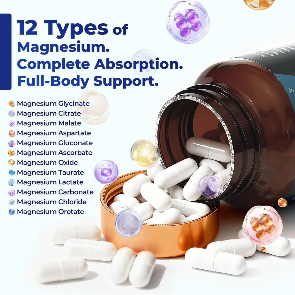 Magnesium Complex 700mg – 12-in-1 Magnesium Supplement with Glycinate, Citrate, Malate, Oxide, Taurate & More – High Absorption for Muscle, Heart, Sleep, Bone, Nerve Support –120 Capsules (1 Pack) - TrustMedUSA