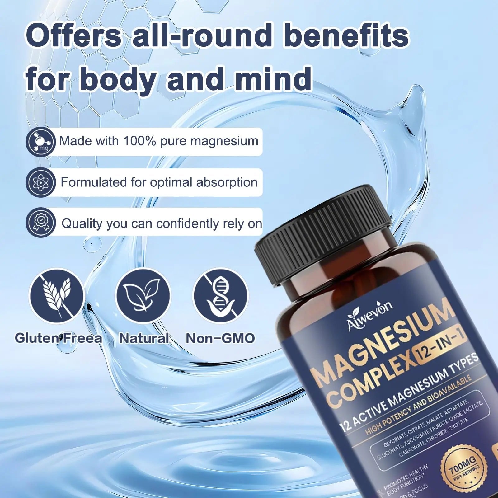Magnesium Complex 700mg, 12 in 1 Magnesium Supplement with Glycinate, Citrate, Malate, Oxide, Taurate & Orotate, High Absorption Magnesium for Sleep, Muscle, Nerve & Heart Support, Vegan, 120 Capsules - TrustMedUSA