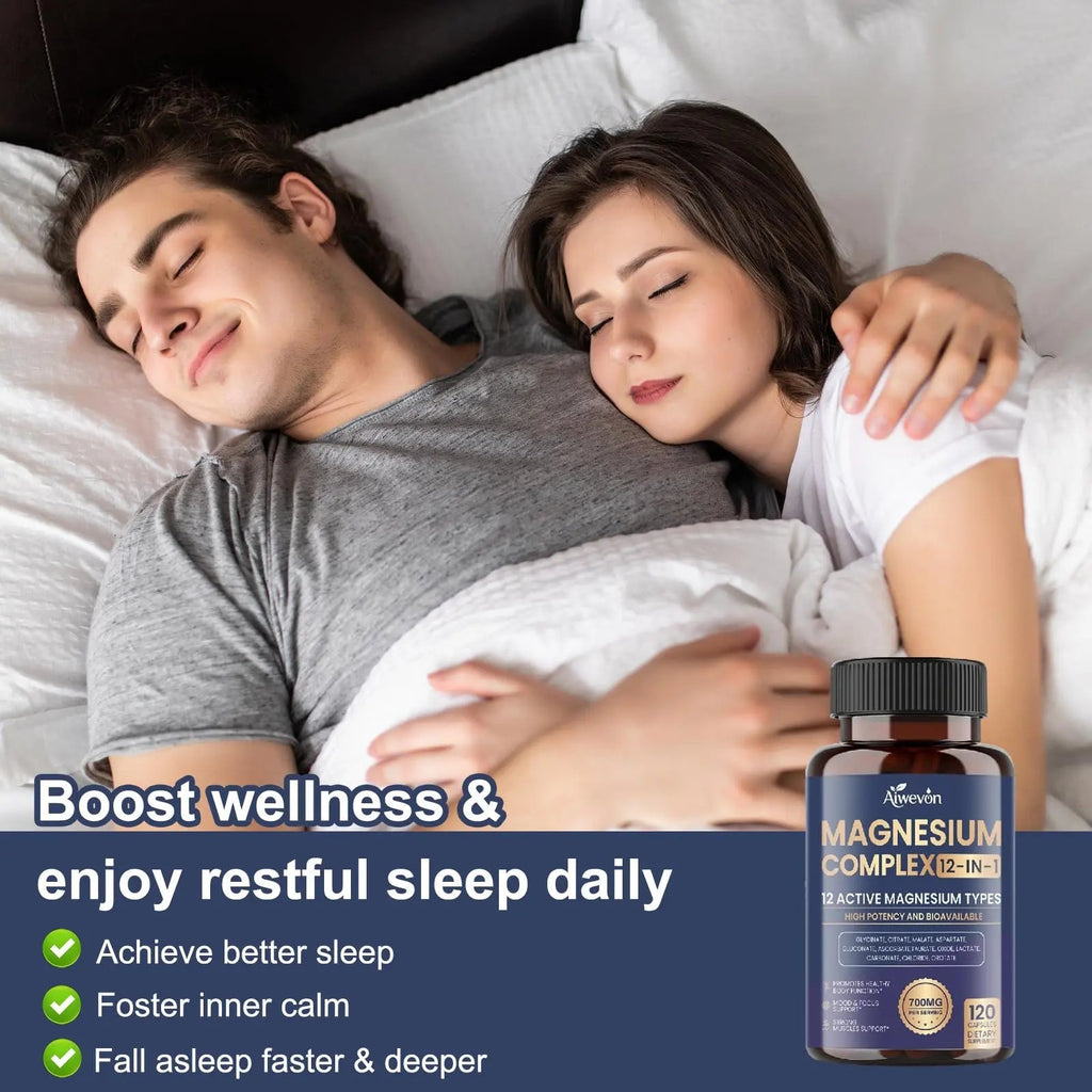 Magnesium Complex 700mg, 12 in 1 Magnesium Supplement with Glycinate, Citrate, Malate, Oxide, Taurate & Orotate, High Absorption Magnesium for Sleep, Muscle, Nerve & Heart Support, Vegan, 120 Capsules - TrustMedUSA