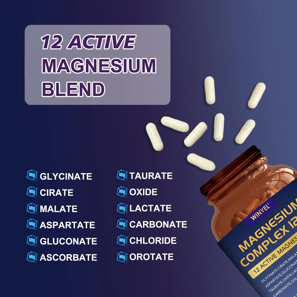 Magnesium Complex 700mg 12 in 1 Magnesium Supplement with Glycinate, Citrate, Malate | Sleep, Calm, Muscle Relaxation, Heart Health Support | Vegan 120 Capsules - TrustMedUSA