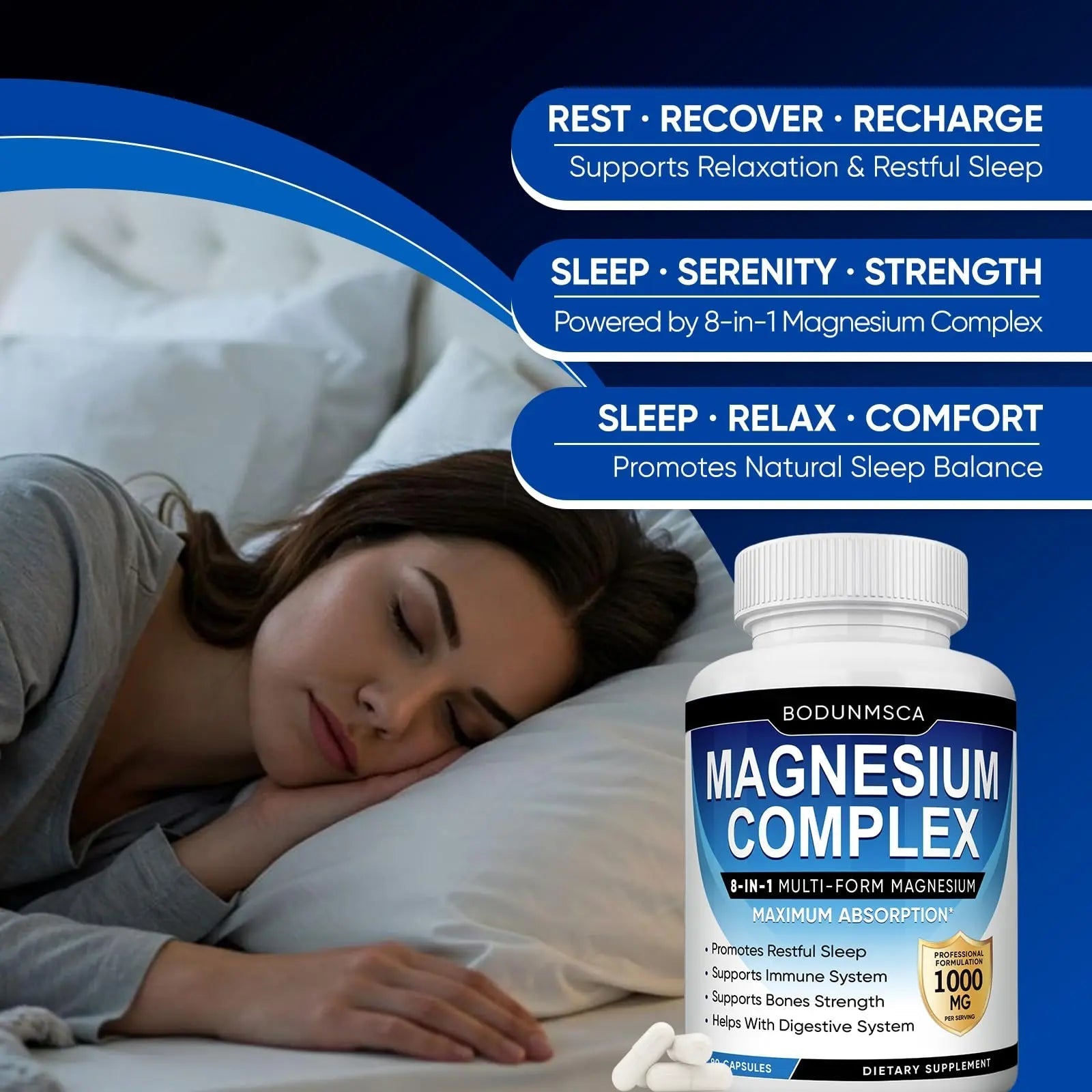 Magnesium Complex, 8 in 1, 1000mg-Glycinate, Citrate, Malate for Easy Absorption, Full Spectrum Magnesium Complex,Supports Relaxation, Sleep & Muscle Function, Magnesio Complex for Women, 180 Capsules - TrustMedUSA