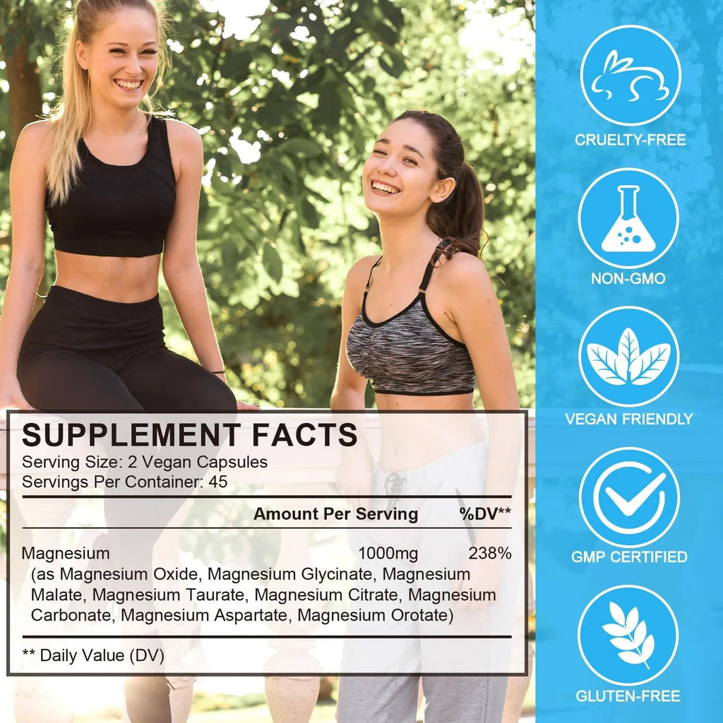 Magnesium Complex 8-in-1 High Potency with 8 Essential Forms, Vegan Capsules for Muscle, Nerve & Bowel Support, Relief Fatigue & Improve Sleep (90 Capsules) - TrustMedUSA