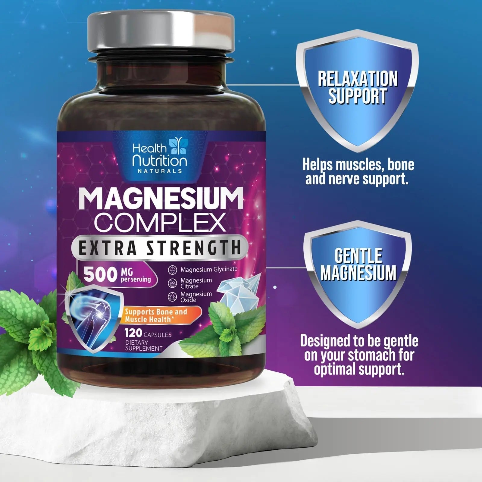 Magnesium Complex Capsules - 500mg per Serving Magnesium - High Absorption Chelated Mineral Supplement - with Oxide, Glycinate, Malate, Citrate for Muscle Bone and Heart Health Support - 120 Capsules - TrustMedUSA