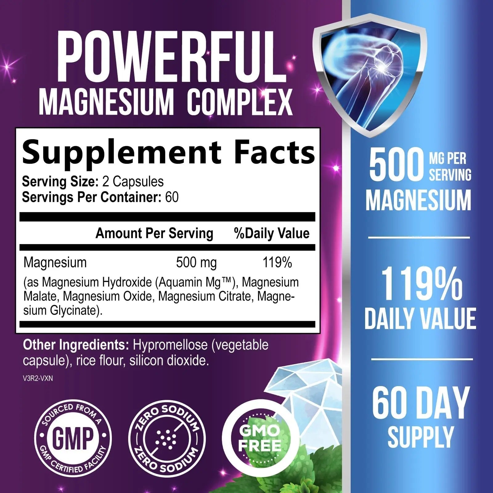 Magnesium Complex Capsules - 500mg per Serving Magnesium - High Absorption Chelated Mineral Supplement - with Oxide, Glycinate, Malate, Citrate for Muscle Bone and Heart Health Support - 120 Capsules - TrustMedUSA