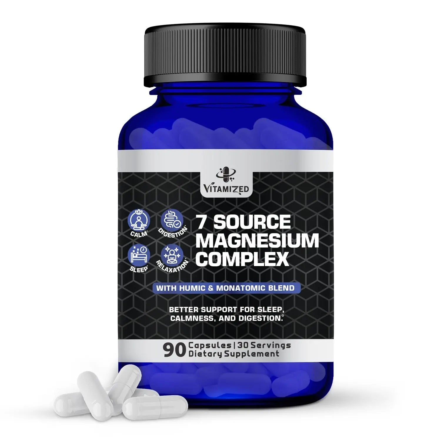 Magnesium Complex for Sleep, Relaxation, Digestion & Calm – Magnesium Glycinate, Citrate, Bisglycinate, Carbonate, Malate, Orotate, Taurate, + Humic/Fulvic for High Absorption - 90 ct. - TrustMedUSA