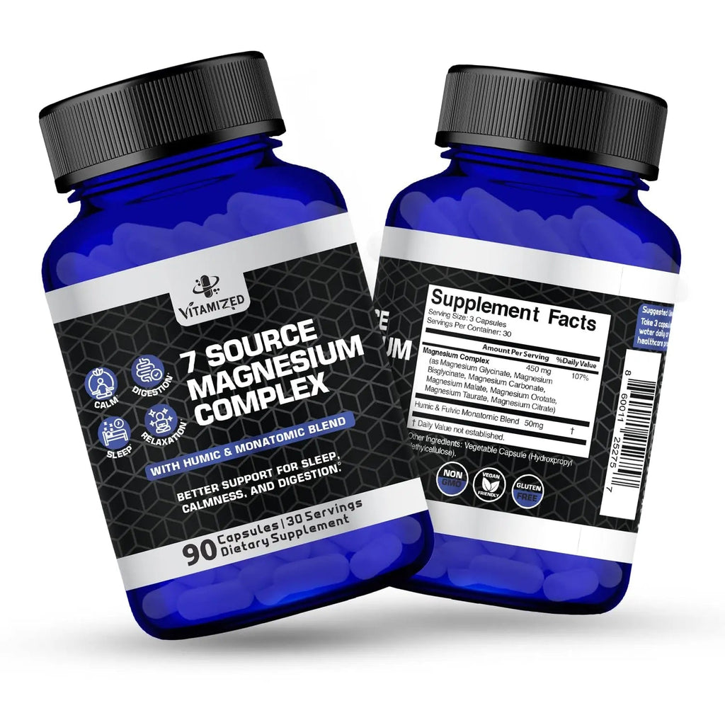 Magnesium Complex for Sleep, Relaxation, Digestion & Calm – Magnesium Glycinate, Citrate, Bisglycinate, Carbonate, Malate, Orotate, Taurate, + Humic/Fulvic for High Absorption - 90 ct. - TrustMedUSA