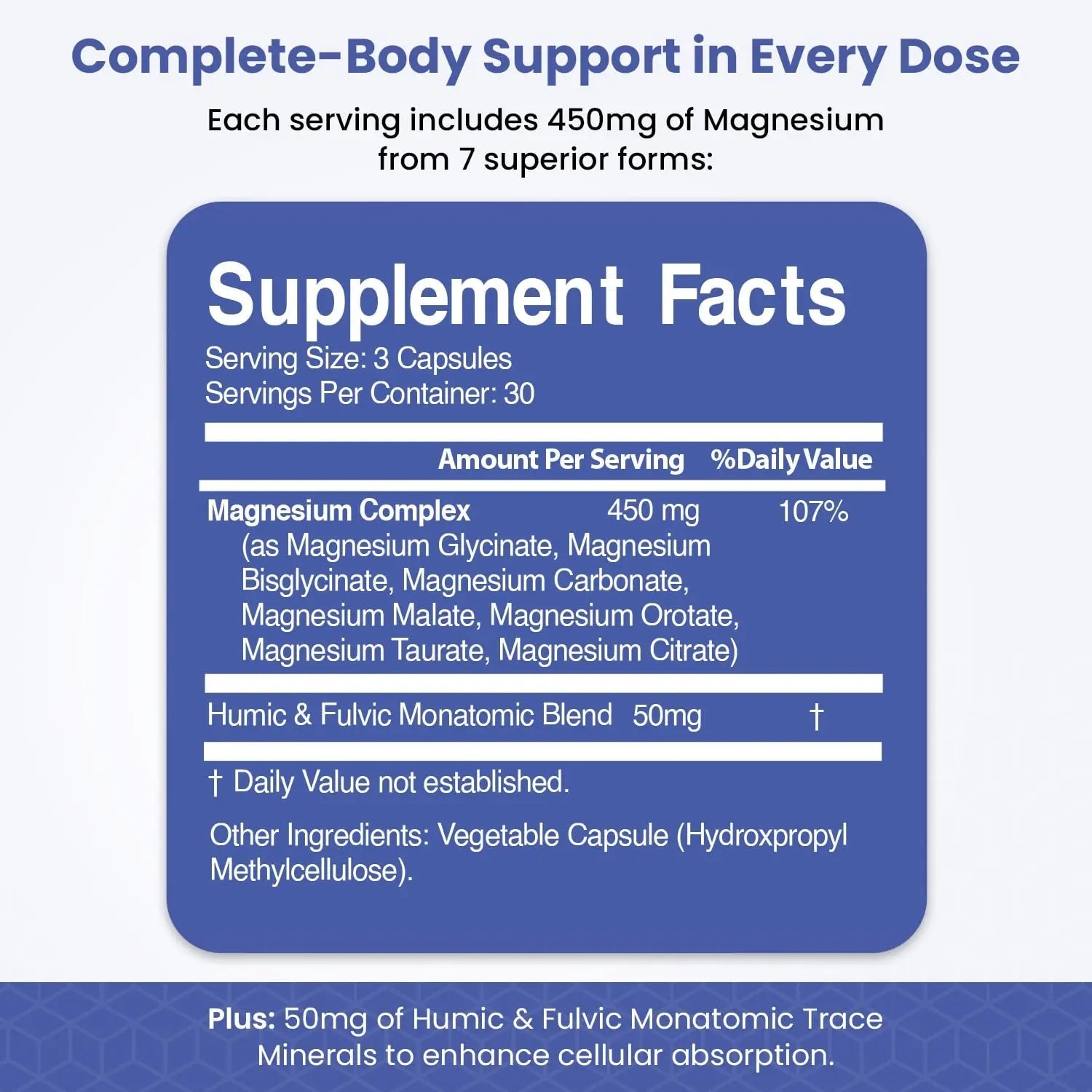 Magnesium Complex for Sleep, Relaxation, Digestion & Calm – Magnesium Glycinate, Citrate, Bisglycinate, Carbonate, Malate, Orotate, Taurate, + Humic/Fulvic for High Absorption - 90 ct. - TrustMedUSA