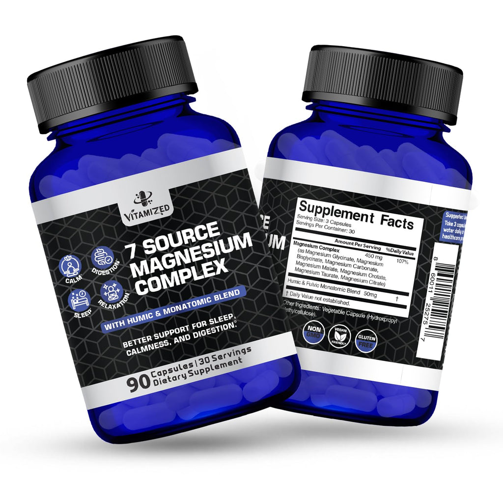 Magnesium Complex for Sleep, Relaxation, Digestion & Calm – Magnesium Glycinate, Citrate, Bisglycinate, Carbonate, Malate, Orotate, Taurate, + Humic/Fulvic for High Absorption - 90 ct. - TrustMedUSA