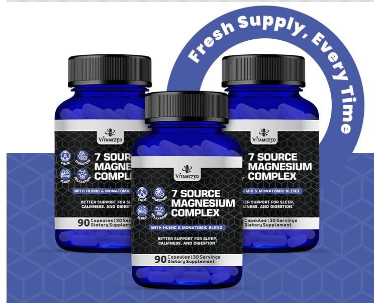 Magnesium Complex for Sleep, Relaxation, Digestion & Calm – Magnesium Glycinate, Citrate, Bisglycinate, Carbonate, Malate, Orotate, Taurate, + Humic/Fulvic for High Absorption - 90 ct. - TrustMedUSA