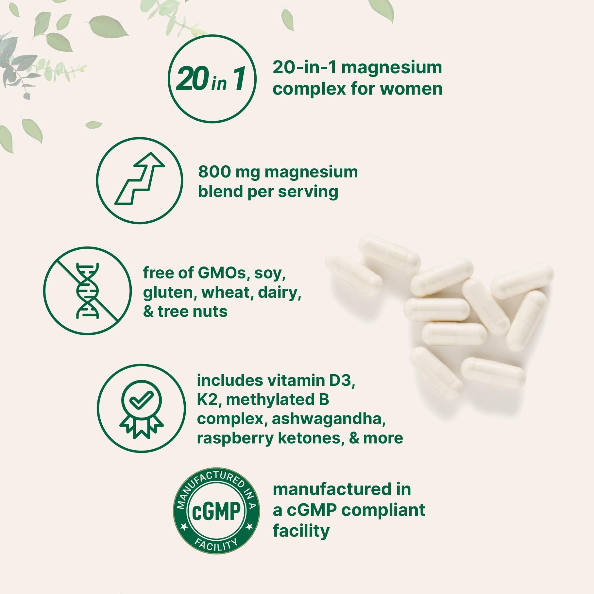 Magnesium Complex for Women, 240 Vegetarian Capsules | 20-in-1 Formula - Magnesium Blend with Vitamin D3, K2 - TrustMedUSA