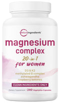 Magnesium Complex for Women, 240 Vegetarian Capsules | 20-in-1 Formula - Magnesium Blend with Vitamin D3, K2 - TrustMedUSA