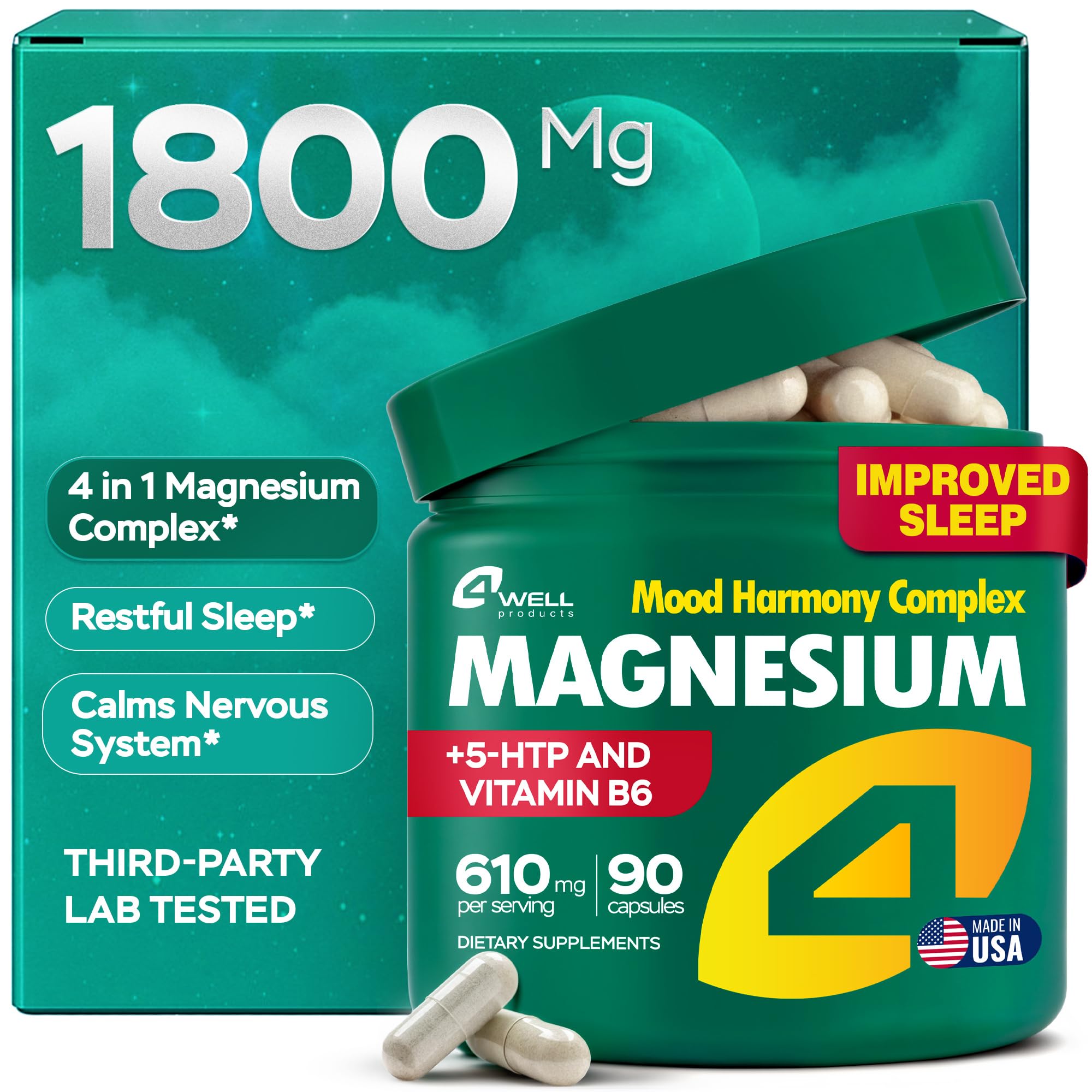 Magnesium Complex for Women – Magnesium for Sleep, Advanced 610mg with Glycinate, Citrate & Vitamin B6 for 3X Absorption + 5-HTP – Supports Sleep, Relaxation, Nerve, Muscle, Bone & Energy Health - TrustMedUSA