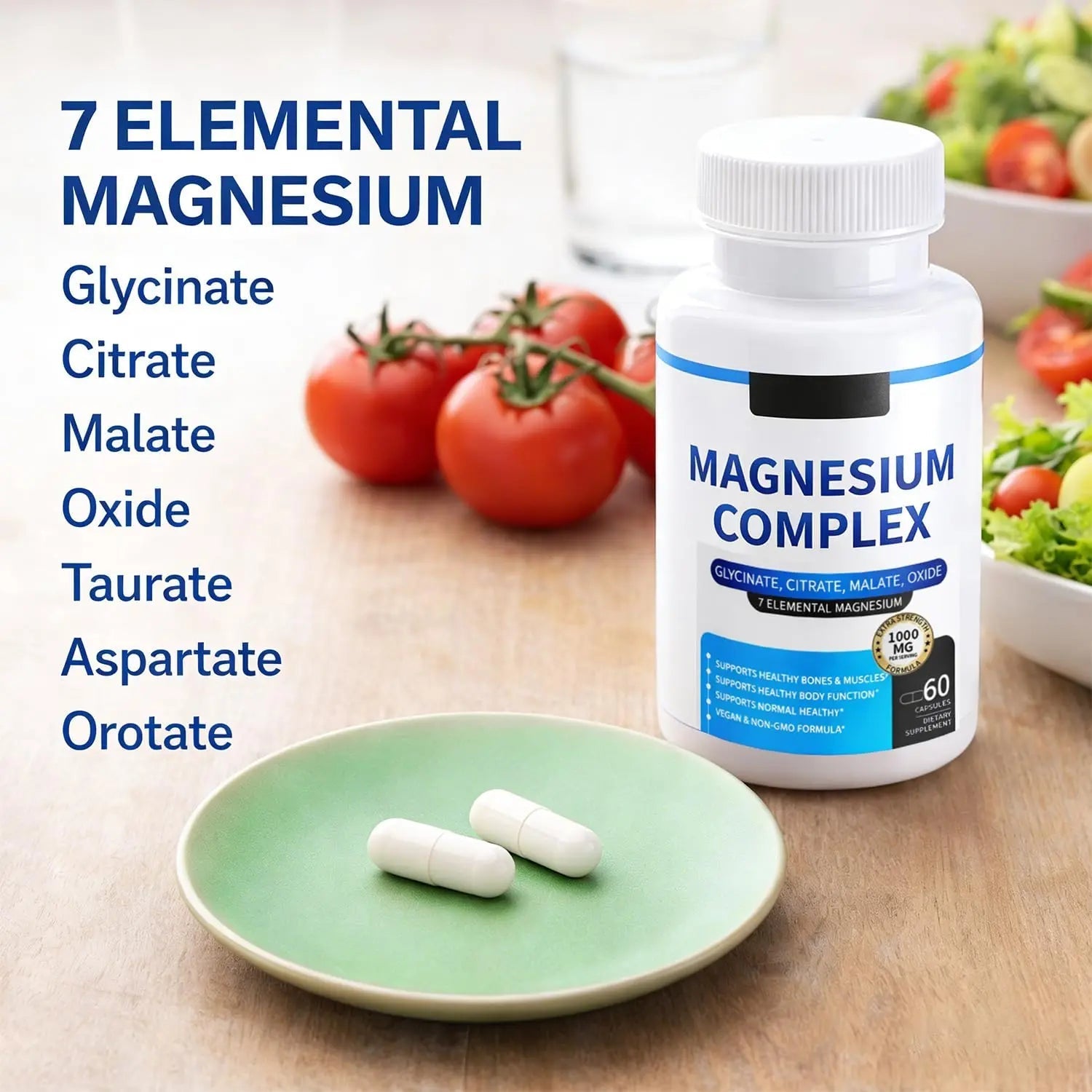 Magnesium Complex for Women & Men 1000mg — 7-in-1 Magnesium (Glycinate, Citrate & Malate) for Sleep Support, Stress Relief, Muscle Recovery — Vegan, 60 Capsules - TrustMedUSA