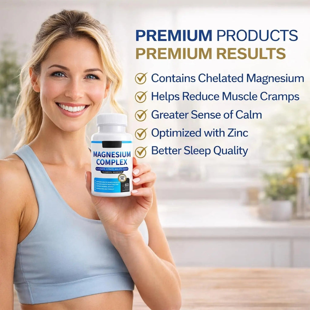 Magnesium Complex for Women & Men 1000mg — 7-in-1 Magnesium (Glycinate, Citrate & Malate) for Sleep Support, Stress Relief, Muscle Recovery — Vegan, 60 Capsules - TrustMedUSA