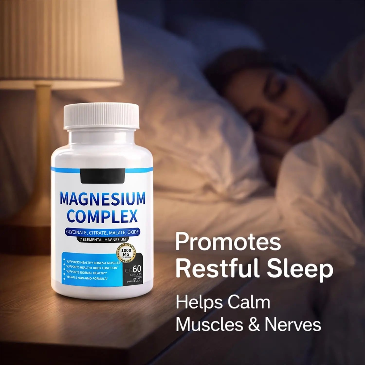 Magnesium Complex for Women & Men 1000mg — 7-in-1 Magnesium (Glycinate, Citrate & Malate) for Sleep Support, Stress Relief, Muscle Recovery — Vegan, 60 Capsules - TrustMedUSA