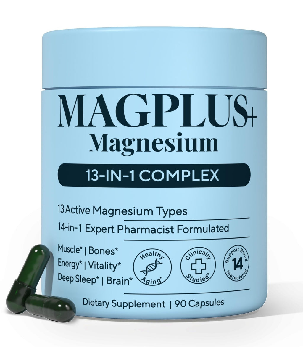 Magnesium Complex for Women & Men, 1000mg – MAGPLUS+ 13-in-1 Advanced Liposomal Ultra Formula – Glycinate, L-Threonate & Triple Magnesium Blend – Brain, Memory & Deep Sleep – 90 Capsules - TrustMedUSA