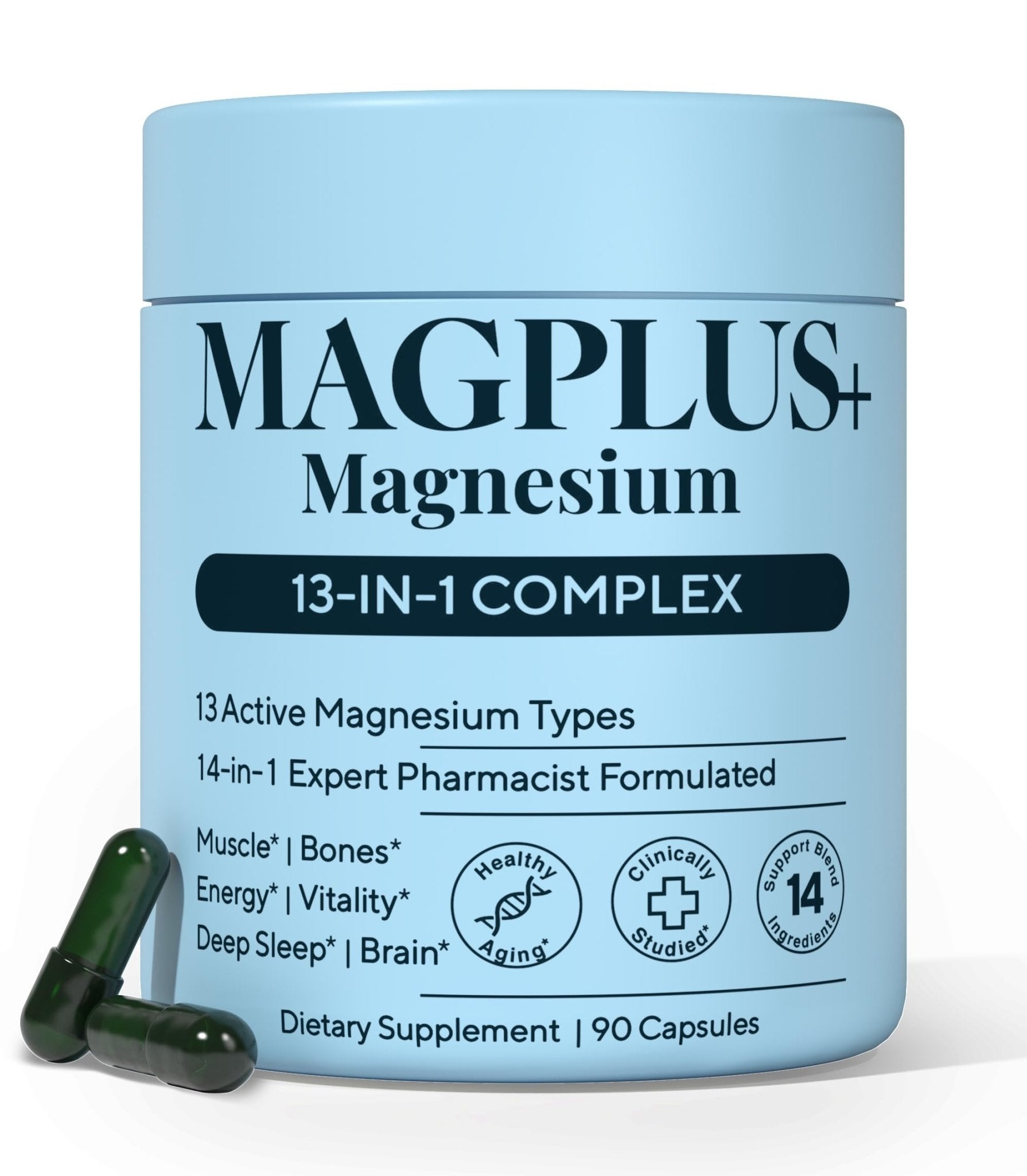 Magnesium Complex for Women & Men, 1000mg – MAGPLUS+ 13-in-1 Advanced Liposomal Ultra Formula – Glycinate, L-Threonate & Triple Magnesium Blend – Brain, Memory & Deep Sleep – 90 Capsules - TrustMedUSA