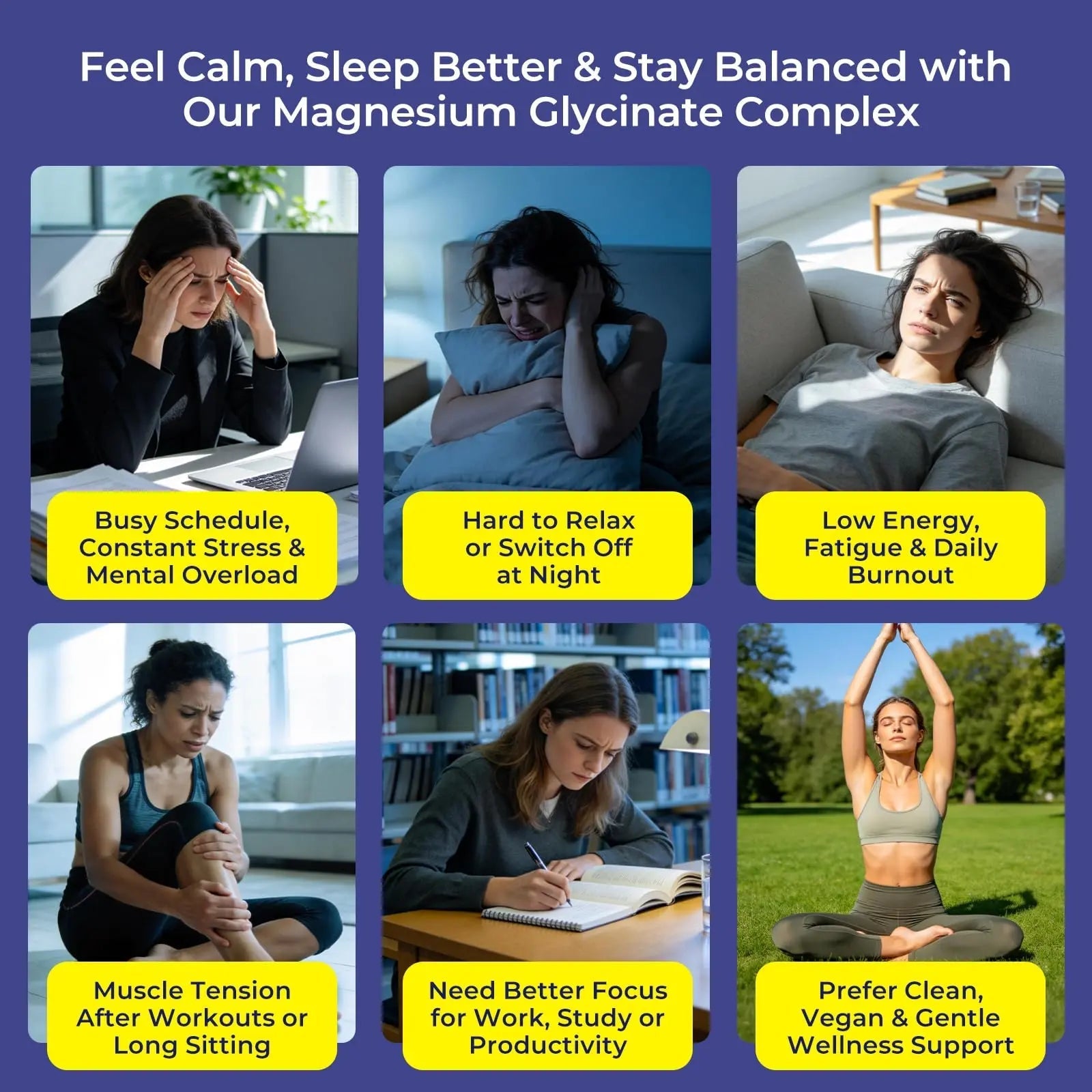 Magnesium Complex for Women & Men 1100mg, 7-in-1 Magnesium Supplement with Ashwagandha & L-Theanine for Calm & Sleep Support, High Absorption, Vegan 120 Capsules - TrustMedUSA