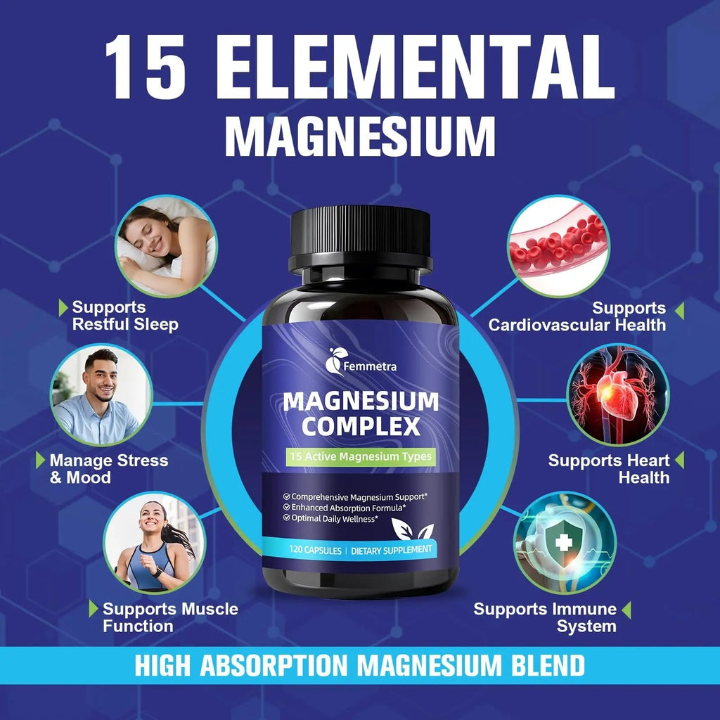 Magnesium Complex for Women Men 1350mg 15 in 1 Pure Magnesium Supplement, with High Absorption Chelated Magnesium Glycinate Citrate Malate & More for Muscle, Heart, Sleep & Bone Support, Vegan 60 Days - TrustMedUSA
