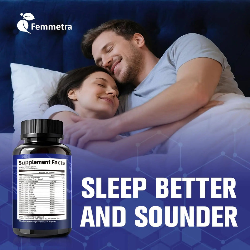 Magnesium Complex for Women Men 1350mg 15 in 1 Pure Magnesium Supplement, with High Absorption Chelated Magnesium Glycinate Citrate Malate & More for Muscle, Heart, Sleep & Bone Support, Vegan 60 Days - TrustMedUSA