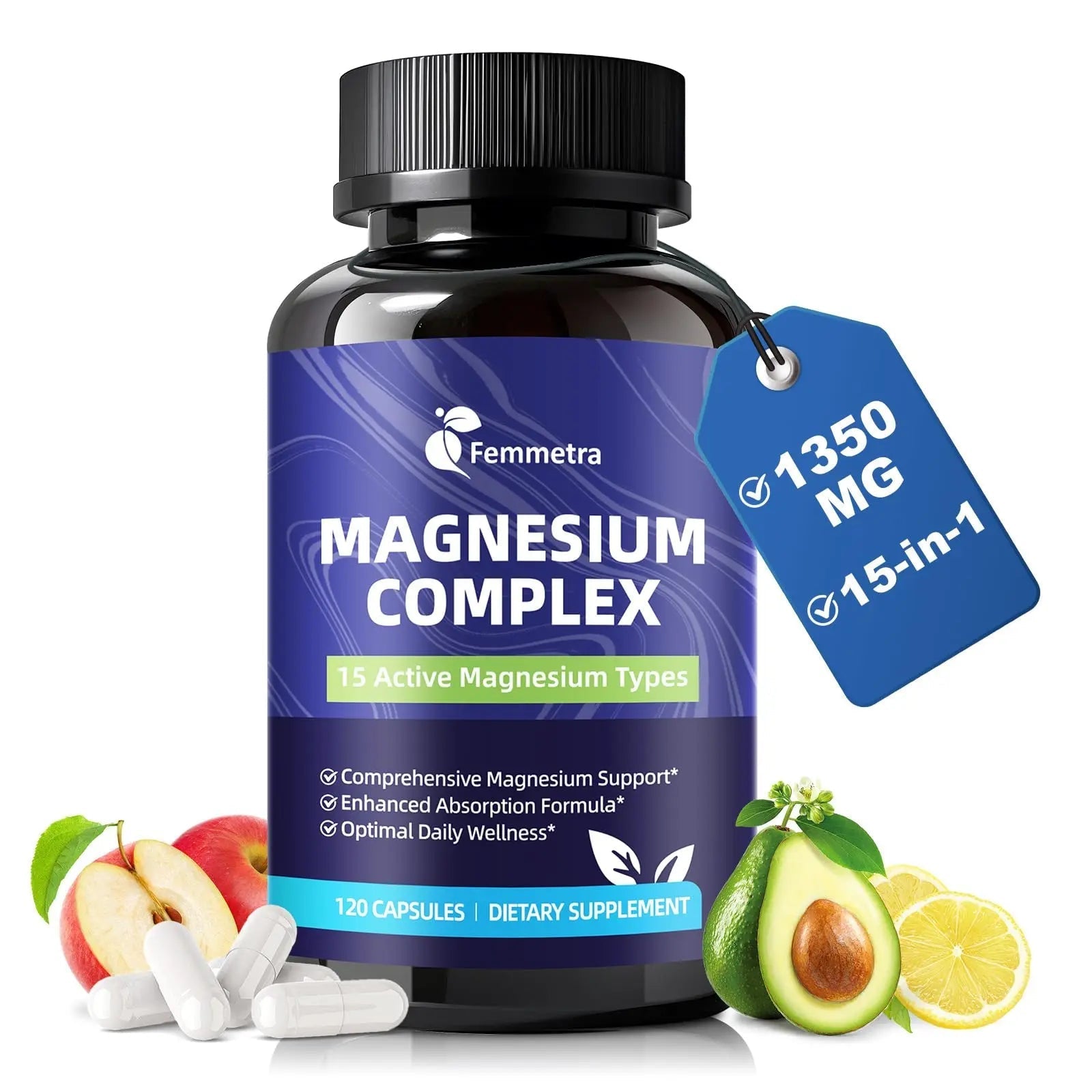 Magnesium Complex for Women Men 1350mg 15 in 1 Pure Magnesium Supplement, with High Absorption Chelated Magnesium Glycinate Citrate Malate & More for Muscle, Heart, Sleep & Bone Support, Vegan 60 Days - TrustMedUSA