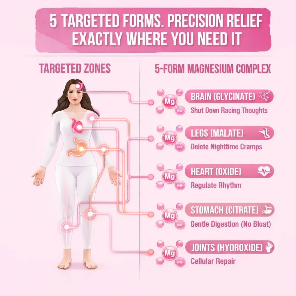 Magnesium Complex for Women – Spectrum 5-Form Magnesium Complex (500 mg), High Absorption Glycinate, Citrate, Oxide & Malate – Vegan, Non-GMO Supports Sleep, Energy, Hormone & Bone – 60 Capsules - TrustMedUSA