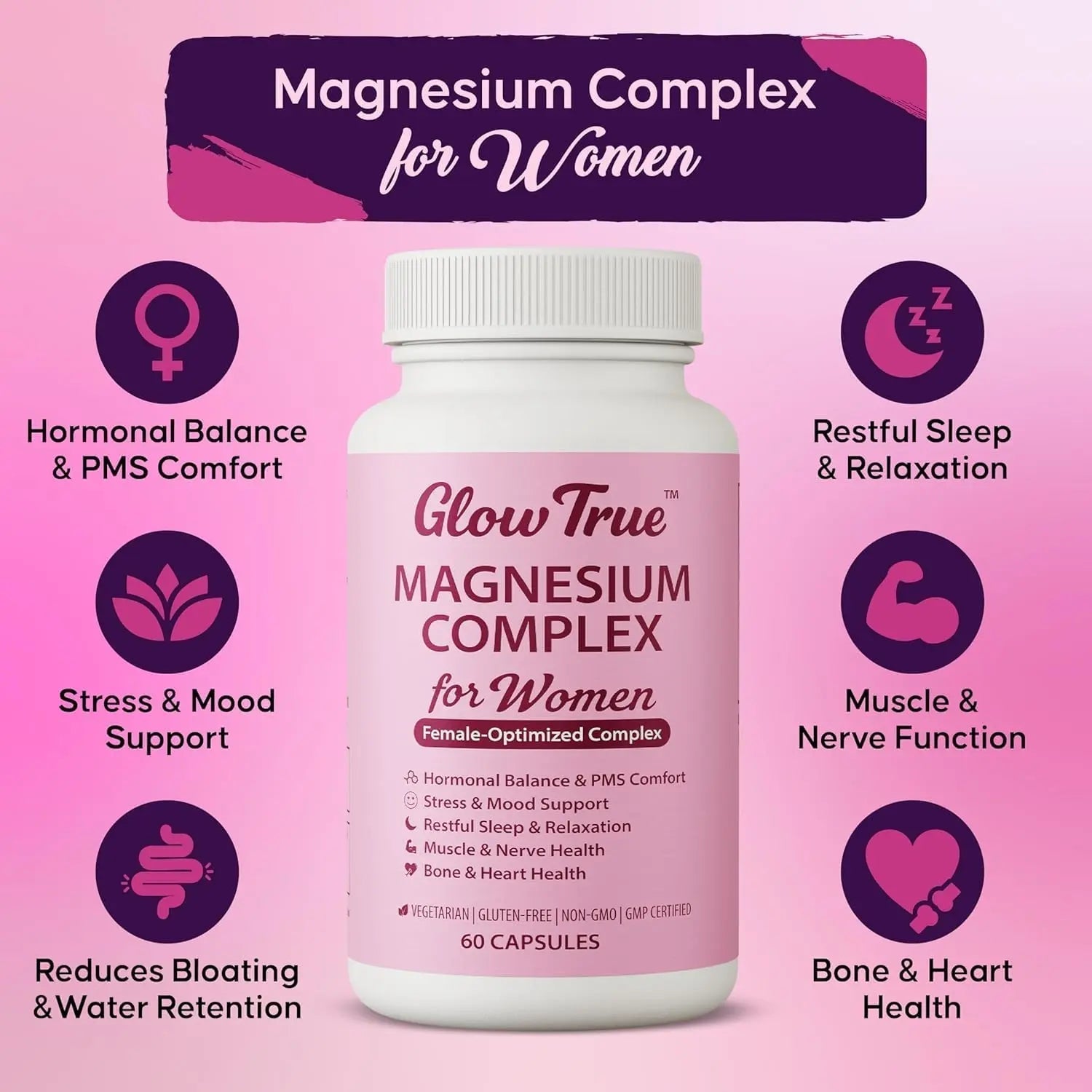 Magnesium Complex for Women – Spectrum 5-Form Magnesium Complex (500 mg), High Absorption Glycinate, Citrate, Oxide & Malate – Vegan, Non-GMO Supports Sleep, Energy, Hormone & Bone – 60 Capsules - TrustMedUSA