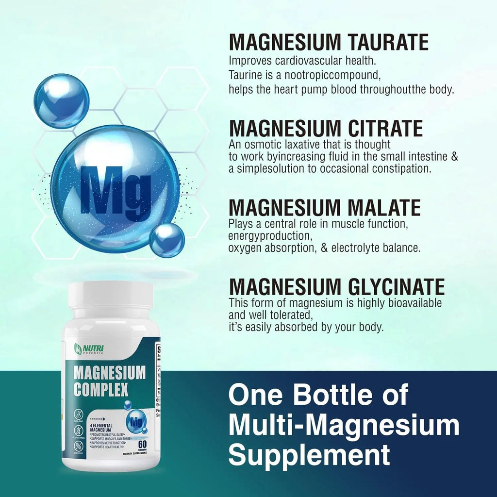 Magnesium Complex for Women&Men,With Glycinate Malate Citrate Taurate.Support for Sleep,Stress Relief,Cognitive Function,Magnesium Supplement 500mg,Third-Party Tested(Made & Tested in USA)-60 Capsules - TrustMedUSA