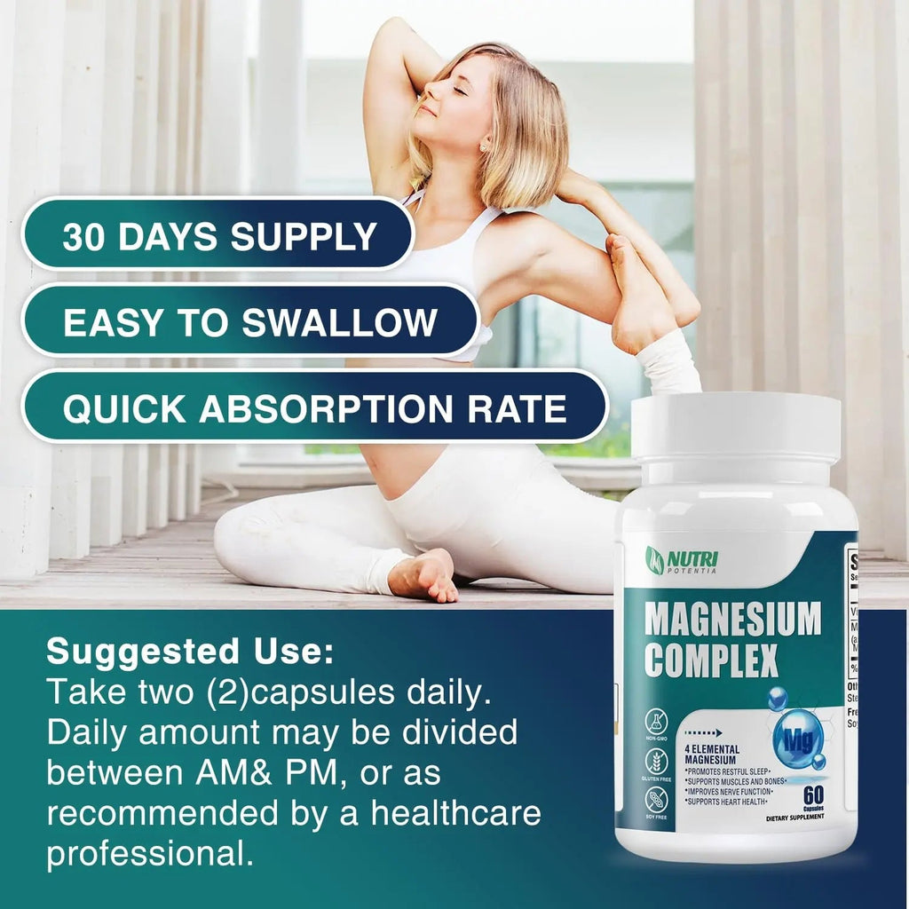 Magnesium Complex for Women&Men,With Glycinate Malate Citrate Taurate.Support for Sleep,Stress Relief,Cognitive Function,Magnesium Supplement 500mg,Third-Party Tested(Made & Tested in USA)-60 Capsules - TrustMedUSA