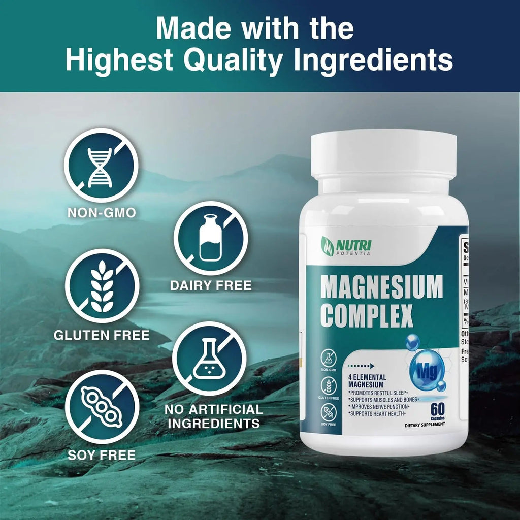 Magnesium Complex for Women&Men,With Glycinate Malate Citrate Taurate.Support for Sleep,Stress Relief,Cognitive Function,Magnesium Supplement 500mg,Third-Party Tested(Made & Tested in USA)-60 Capsules - TrustMedUSA