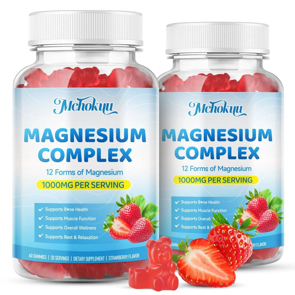 Magnesium Complex Gummies 1000mg | 12-in-1 Magnesium Complex Supplement with Glycinate, Citrate, Malate & Taurate Supports Muscle Function, Bone Health, Rest & Relaxation – Strawberry Flavor, 60 Count - TrustMedUSA