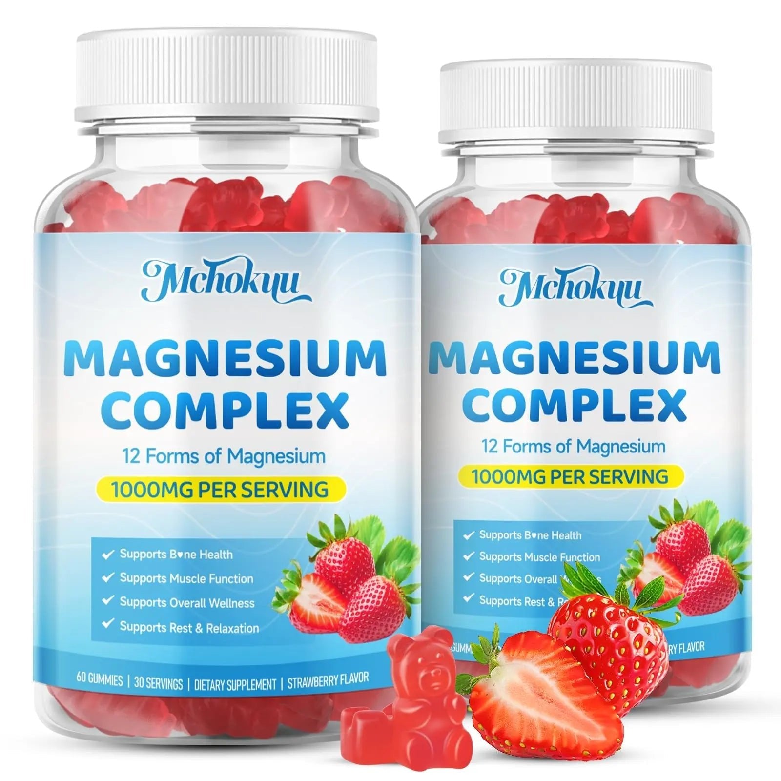 Magnesium Complex Gummies 1000mg | 12-in-1 Magnesium Complex Supplement with Glycinate, Citrate, Malate & Taurate Supports Muscle Function, Bone Health, Rest & Relaxation – Strawberry Flavor, 60 Count - TrustMedUSA