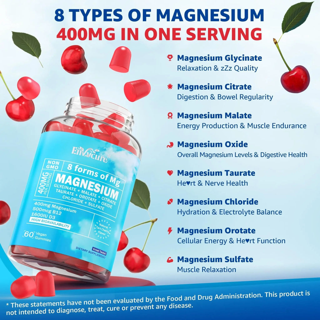 Magnesium Complex Gummies 400mg | as 8 Forms of Magnesium Glycinate, Malate, Citrate, Taurate, Oxide & More | w/Ashwagandha Extract, D3 & B12 Supports for Calm, Zzz, Mood, Muscle Cramp - Vegan 120Cts - TrustMedUSA