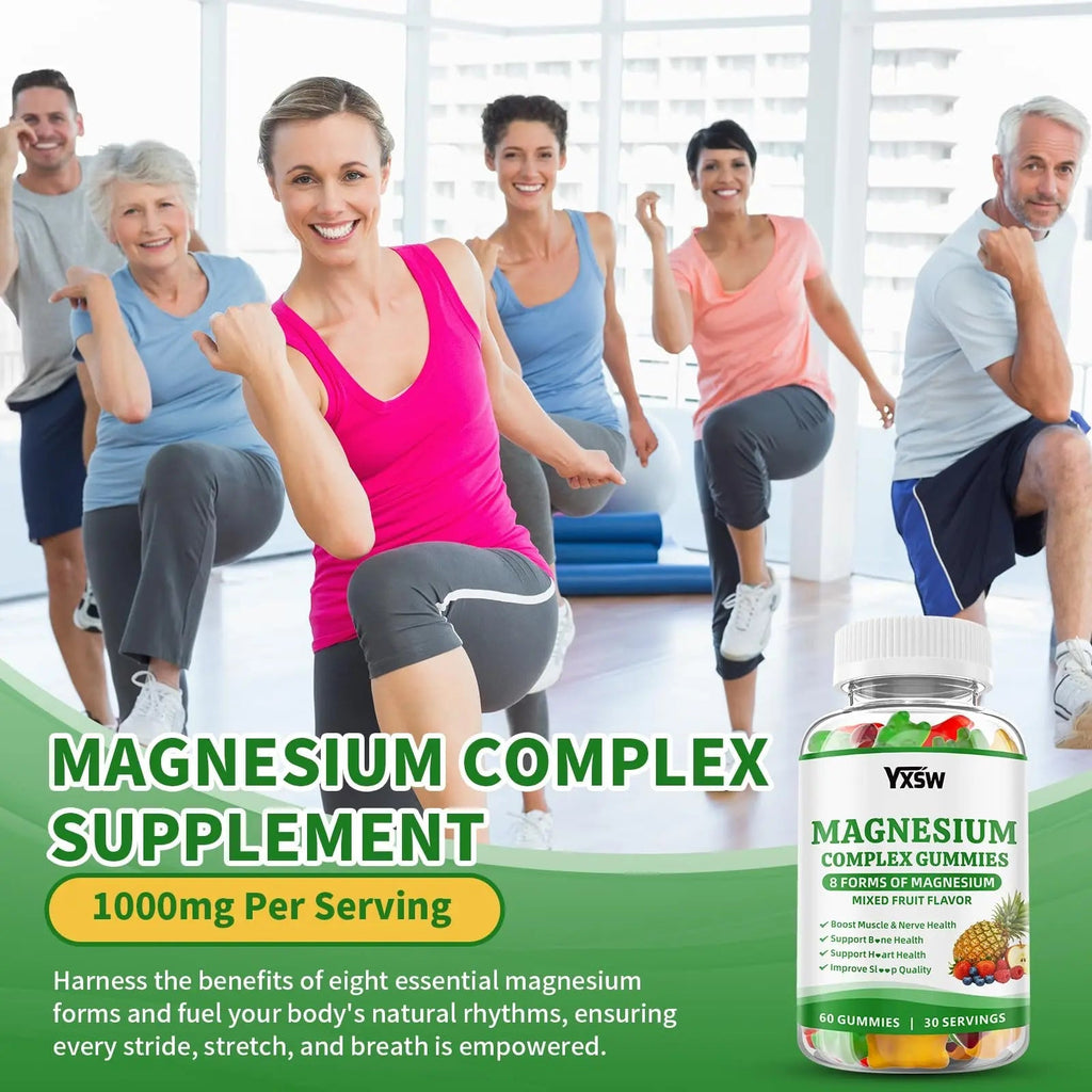 Magnesium Complex Gummies 8 Elemental 1000mg - Magnesium Glycinate, Citrate, Malate, Taurate, Supports Bones, Muscle, Nerve Health, for Women & Men, Vegan Non-GMO, Mixed Flavors, 60 Count - TrustMedUSA