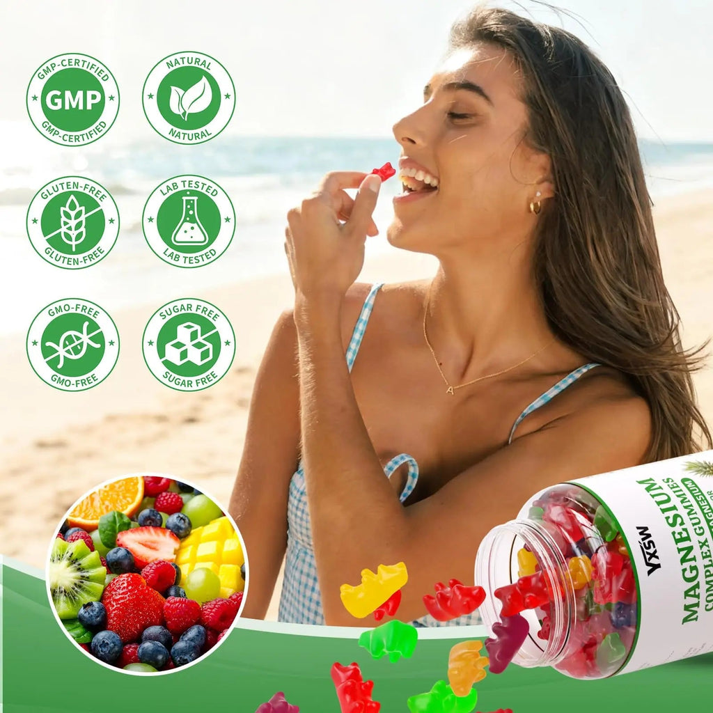 Magnesium Complex Gummies 8 Elemental 1000mg - Magnesium Glycinate, Citrate, Malate, Taurate, Supports Bones, Muscle, Nerve Health, for Women & Men, Vegan Non-GMO, Mixed Flavors, 60 Count - TrustMedUSA
