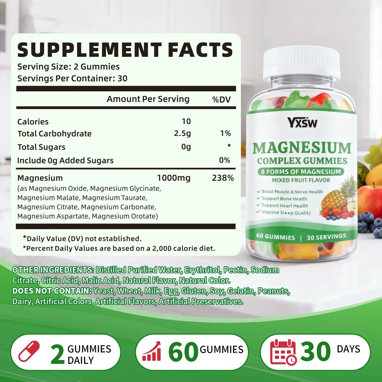 Magnesium Complex Gummies 8 Elemental 1000mg - Magnesium Glycinate, Citrate, Malate, Taurate, Supports Bones, Muscle, Nerve Health, for Women & Men, Vegan Non-GMO, Mixed Flavors, 60 Count - TrustMedUSA