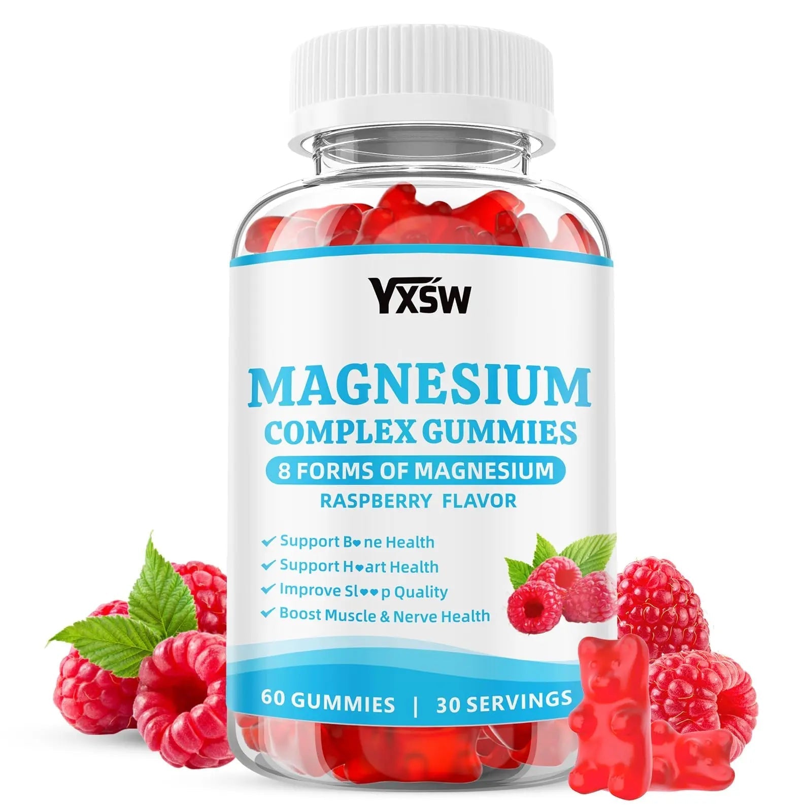 Magnesium Complex Gummies 8 Elemental 1000mg - Magnesium Glycinate, Citrate, Malate, Taurate, Supports Bones, Muscle, Nerve Health, for Women & Men, Vegan Non-GMO, Raspberry Flavor, 60 Count - TrustMedUSA