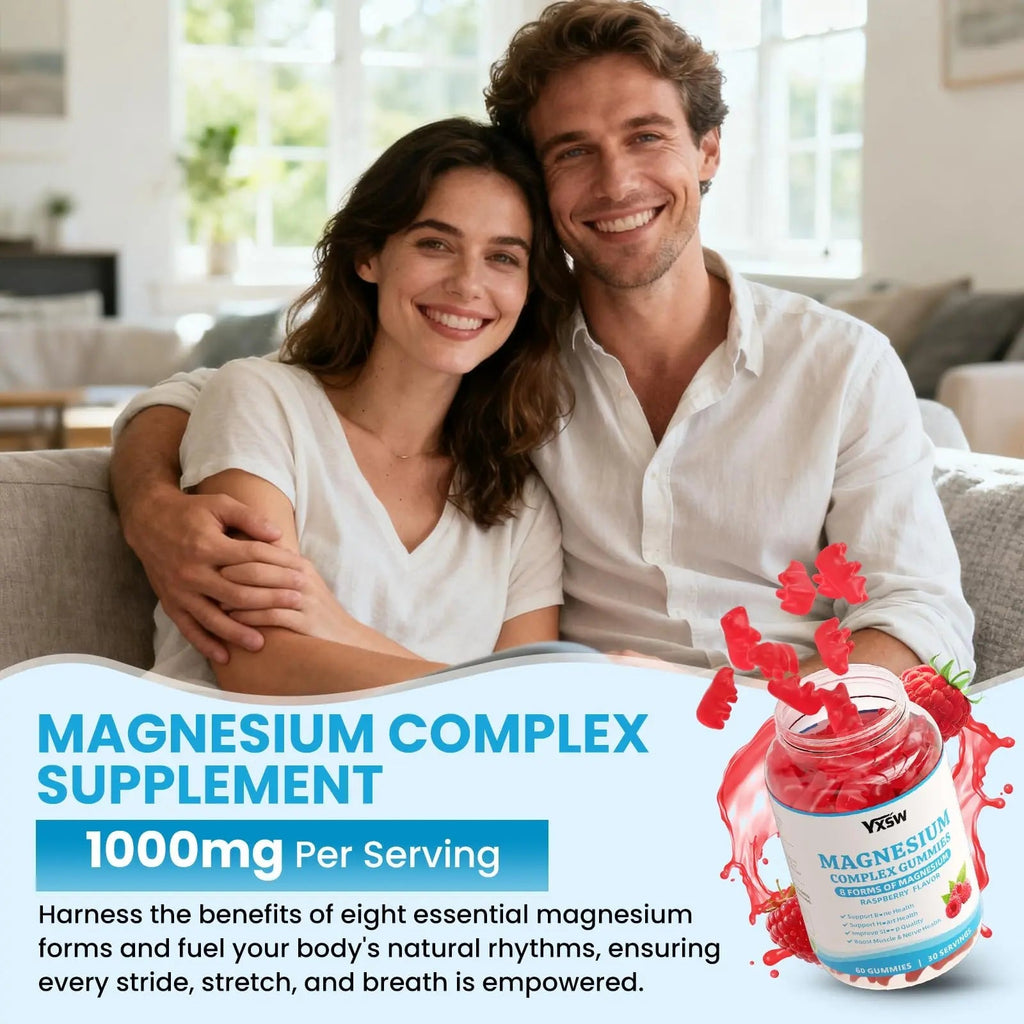 Magnesium Complex Gummies 8 Elemental 1000mg - Magnesium Glycinate, Citrate, Malate, Taurate, Supports Bones, Muscle, Nerve Health, for Women & Men, Vegan Non-GMO, Raspberry Flavor, 60 Count - TrustMedUSA