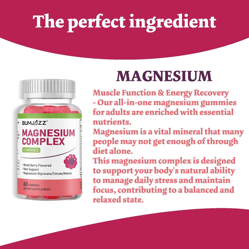 Magnesium Complex Gummies 800mg - 60 Counts Magnesium Glycinate&Citrate&Malate Gummy for Rest Muscle Function - TrustMedUSA