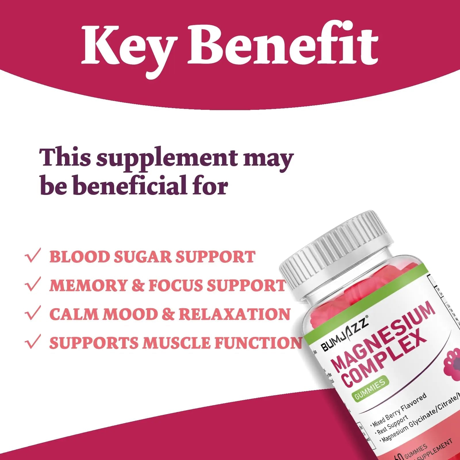 Magnesium Complex Gummies 800mg - 60 Counts Magnesium Glycinate&Citrate&Malate Gummy for Rest Muscle Function - TrustMedUSA