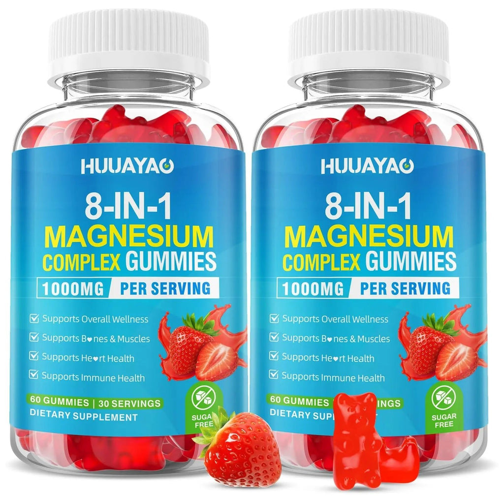 Magnesium Complex Gummies for Women Men 8 in 1, Magnesium Glycinate, Citrate, Malate, Taurate, Supports Bones, Muscle, Nerve Health, Sugar-Free, Vegan Non-GMO, Strawberry Flavor, 120 Count - TrustMedUSA